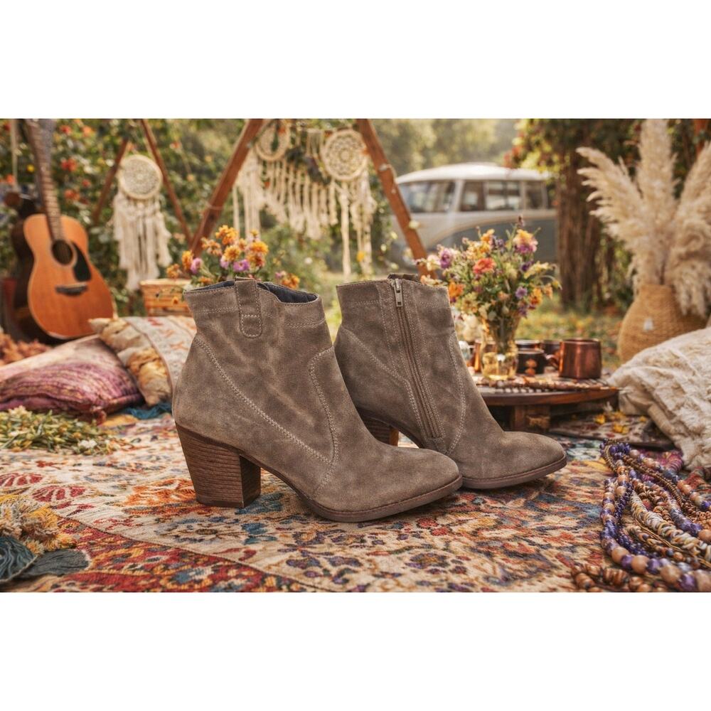 Paul Green Jax Brown Suede Ankle Boots 7 Stacked Heel Cowboy Coastal Cowgirl